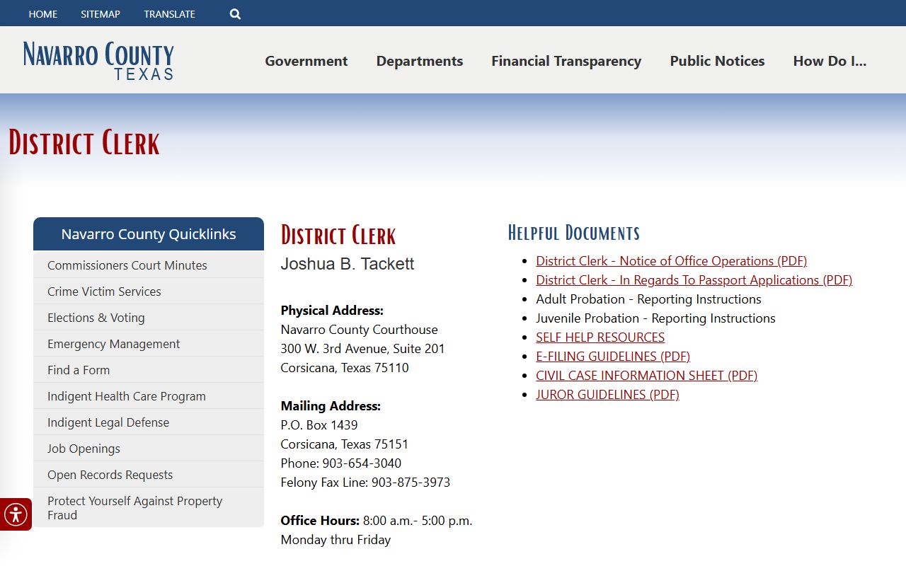 Navarro County court records after arrest District Clerk public access page